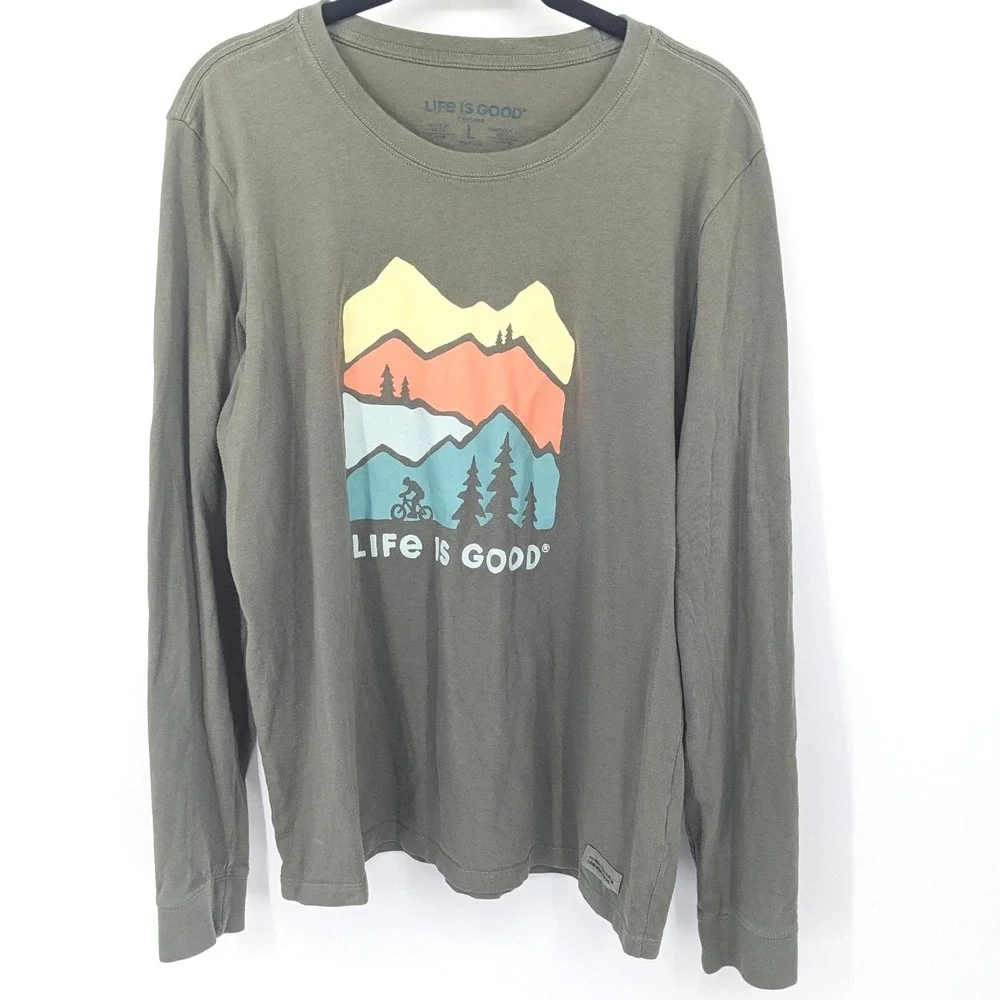 Life‎ is Good Crusher Shirt Mens Large Green Long Sleeve Mountain Bike Outdoors